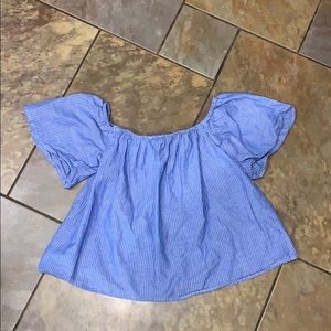 Express Womens XS Blue Pinstriped Off-Shoulder Top